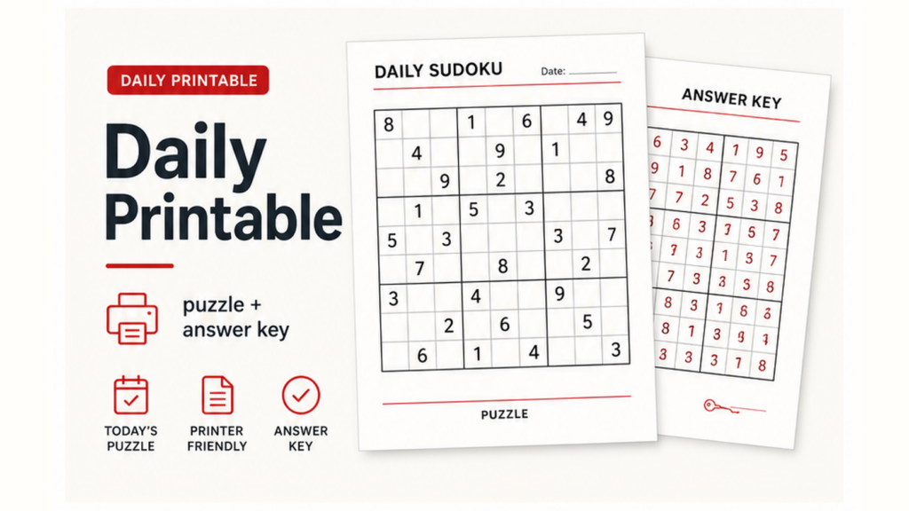 Daily printable Sudoku worksheet and answer key pages