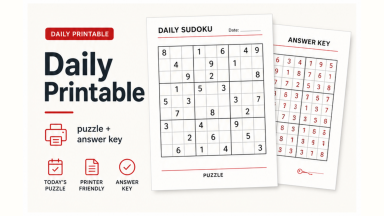 Daily printable Sudoku worksheet and answer key pages